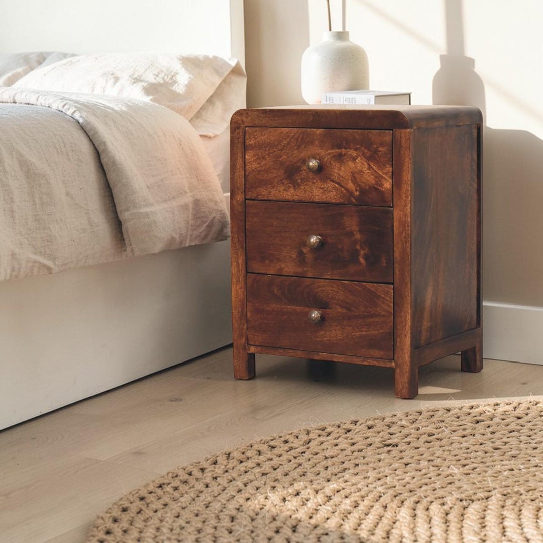 Naya Solid Mango Wood Bedside Table – 3 Drawer Nightstand in California ...