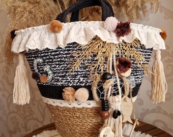 Handmade Boho Straw Bag | Natural Materials | Unique Boho by AN Design | Festival & Beach Bag