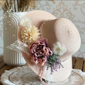 Romantic Boho Straw Hat with Floral Lace – Handmade Wedding Accessory by Boho by AN