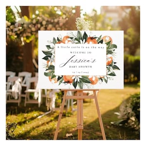 Baby Shower Welcome Sign | Edit in Canva | Cutie orange Baby Shower Sign | Digital Download | Little Cutie Shower