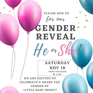 Baby Gender Reveal Invitations. He or She Pink, Blue DIGITAL DOWNLOAD