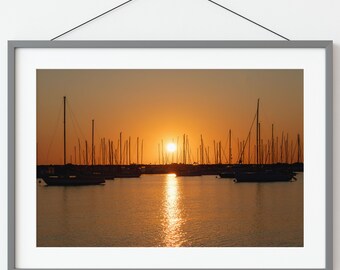 Harbor Sunset - Photo Print or Canvas – Coastal Golden Hour Wall Art – Sailboat Photography – Nautical Photo Decor for Office or Beach Home