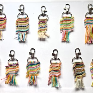 rag rug keychain - handmade keychain - thread accessory - unique keychain - colorful keychain - boho keychain - recycled thread keychain