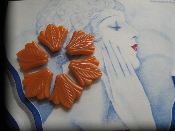 Lot of Six Vintage Carved Bakelite Dress Clips...n