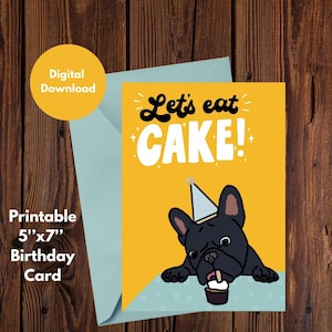 Biglietto di auguri di compleanno stampabile, biglietto di auguri di compleanno divertente, biglietto di auguri di compleanno per cani, biglietto di auguri, biglietto digitale, mangiamo la torta con il cane, simpatico biglietto di auguri di compleanno per cani