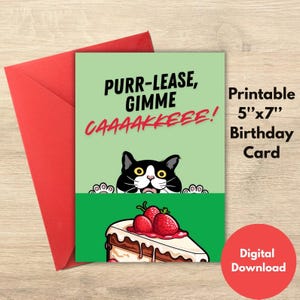Printable Birthday Card, Funny Printable Cat Card, Digital Download for Cat Lovers, Funny Cat Birthday Card, Birthday Card for Cat Moms Dads