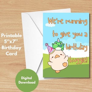 Printable Cute Duck and Frog Card, Cute Digital Card, Duck and Frog Birthday Card, Printable Birthday Card, Cute Duck and Frog, Cute Card