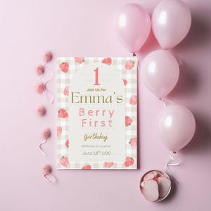 Modèle de carte d'invitation pour le premier anniversaire des petits fruits, modifiable en téléchargement numérique