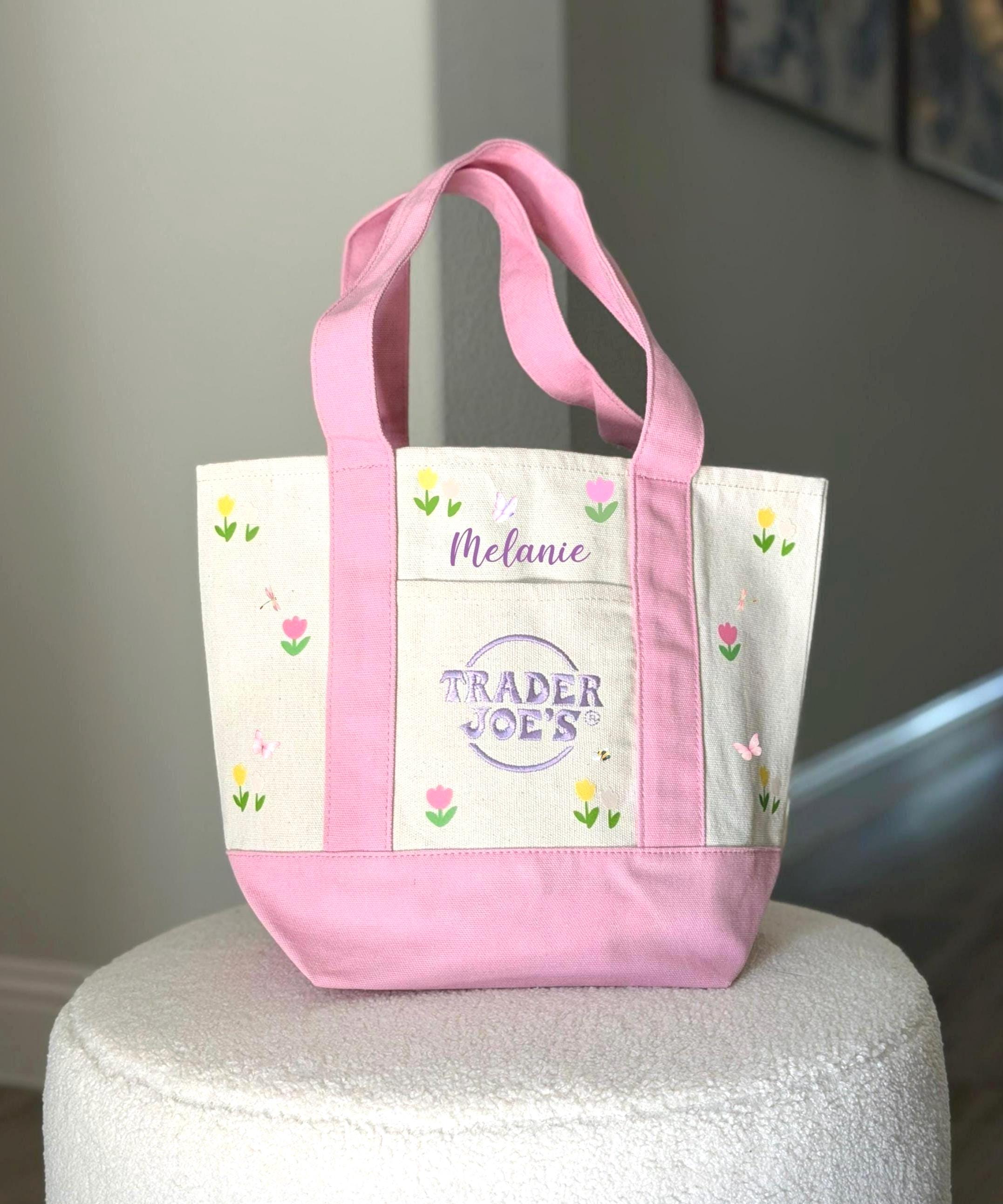 Trader Joe's Mini Tote Bag In Tela Rosa Delicato - Edizione Limitata Esaurita - Foto 2