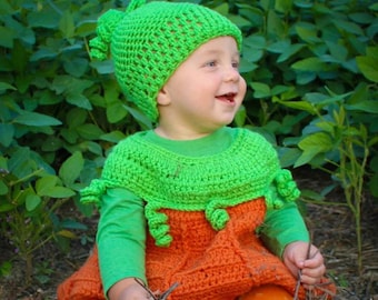 Gehaakt pompoenkostuum, Halloween-babyromper en -muts, erfstukoutfit