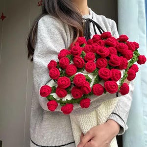 Crochet Rose Bouquet Blanket | Handmade Floral Throw | Romantic Gift for Her | Red Rose Afghan | Cozy 3D Crochet Blanket | Artilogy