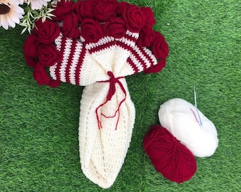 Ramo de rosas de crochet hecho a mano – Flores de hilo eterno, juego de 2