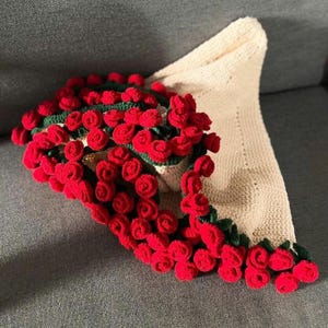 Crochet Rose Bouquet Blanket: 3D Floral Afghan, Handmade Acrylic Throw