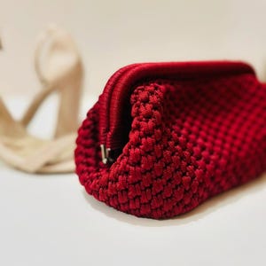 Crochet Cloud Clutch: Handmade Red Evening Bag