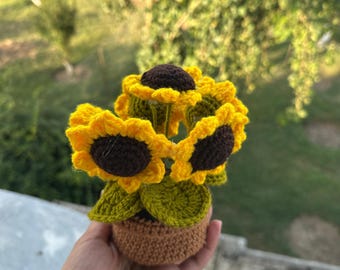 Gehaakte zonnebloempot: handgemaakte amigurumiplant - Boho Home Decor