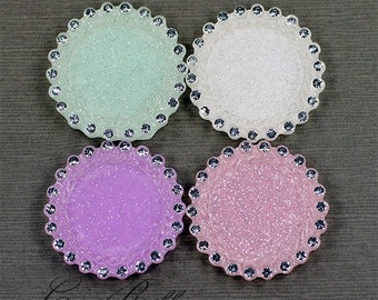 8pc Round Rhinestone Glitter Cameo Setting 25mm Inner Resin Cameo Cabochon