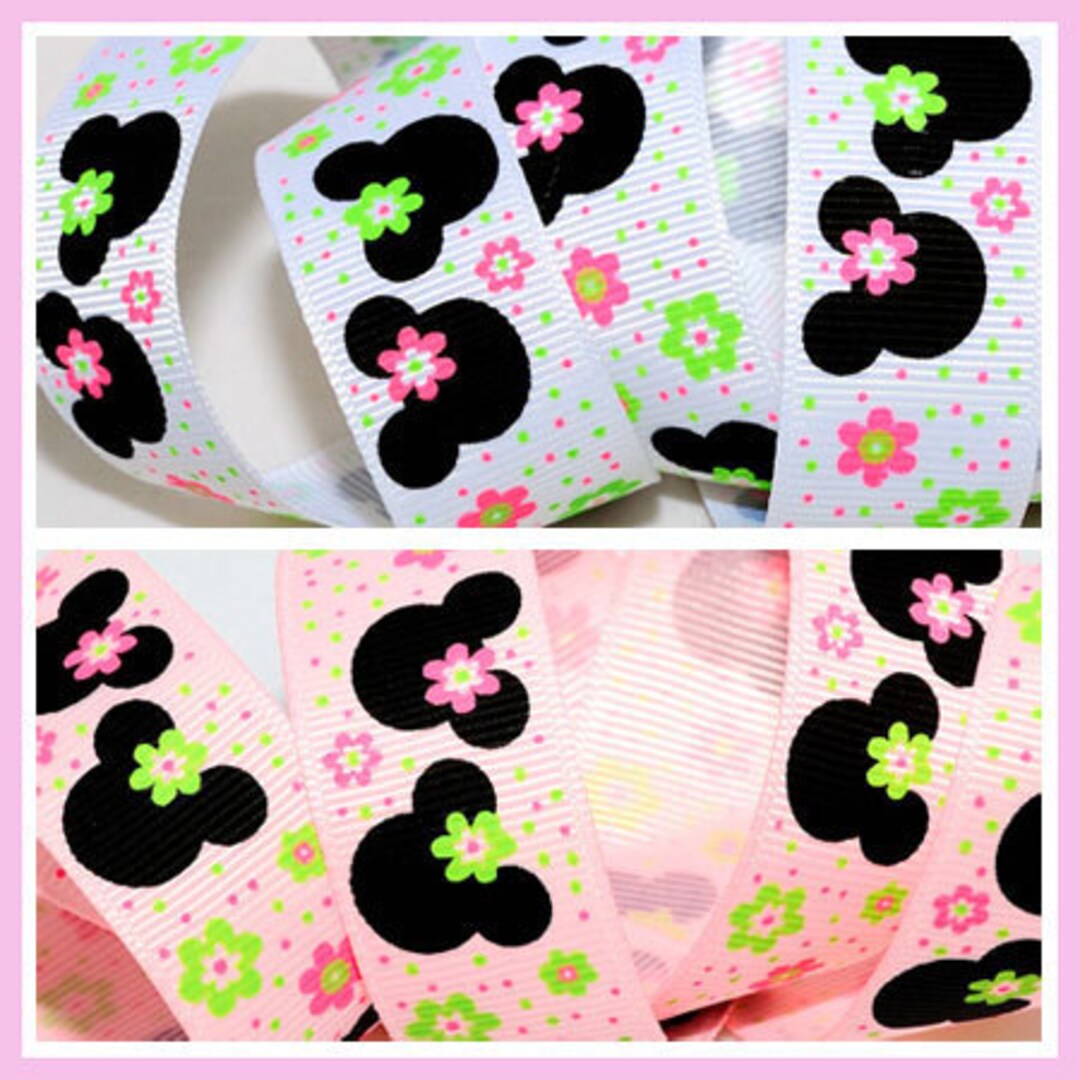 10 Yards 7/8 Pink / White Minnie Mouse Daisy Grosgrain Ribbon - Etsy