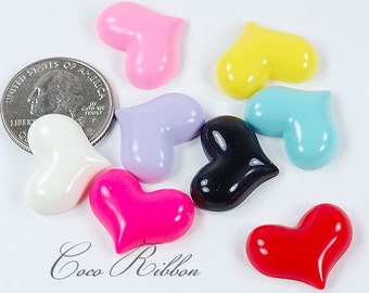 20mm 8pcs Colorful Heart Flatback Resin Cabochons D22