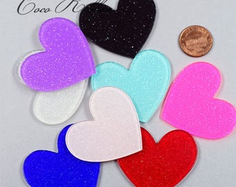 8pcs 45x40mm Glitter Sparkle Pastel Heart Valentine Red Resin Cameo Cabochon H05