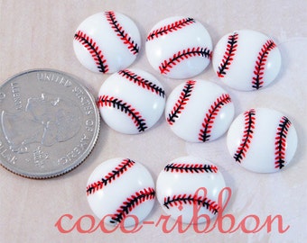 15mm 12pcs White Baseball Softball Sport Ball Cheer Flatback Resin Cabochons (C20)