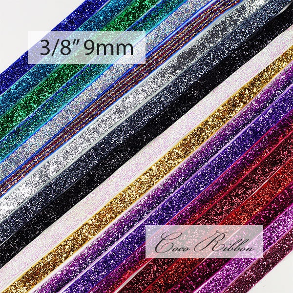 10 Yards 3/8 inch 9mm Sparkle Metallic Cheer Glitter Velvet Ribbon - 19 Colors