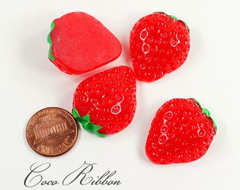 28mm Red Sweet Strawberry Flatback Resin Cabochons - 12 pieces H16