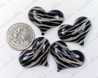 12pcs 30mm Wild For Zebra Glitter Heart MTM Flatback Resin Cabochon C29