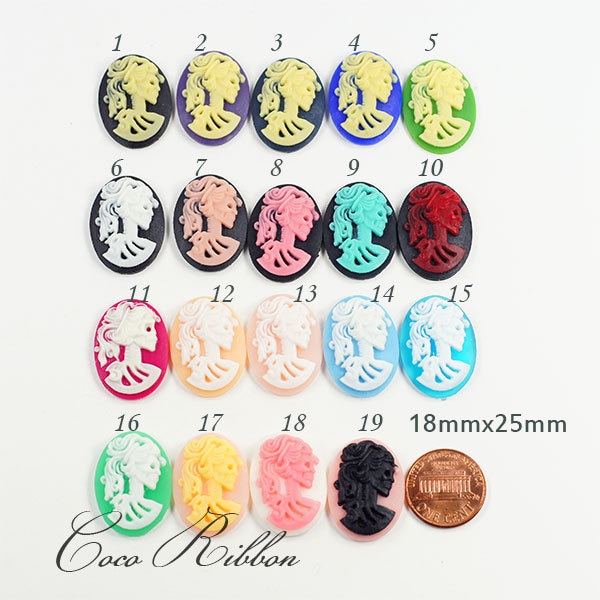 12pc 25x18mm Gothic Lady Skeleton Skull Resin Cameo Cabochon 19 Colors A21