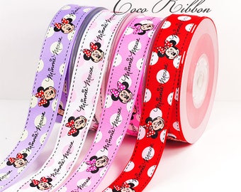 10 yards 1 inch 25mm Minnie Mouse With Dot Print Grosgrain Ribbon G07