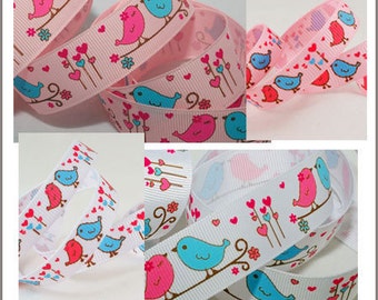 10 yards 3/8~ 7/8 inch 9mm~22mm Valentine Cute Heart Birds Grosgrain Ribbon