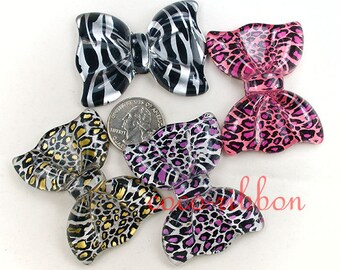 55mm 4 pcs Jumbo Large Cheetah Leopard Zebra Bows Flatback Resin Cabochon