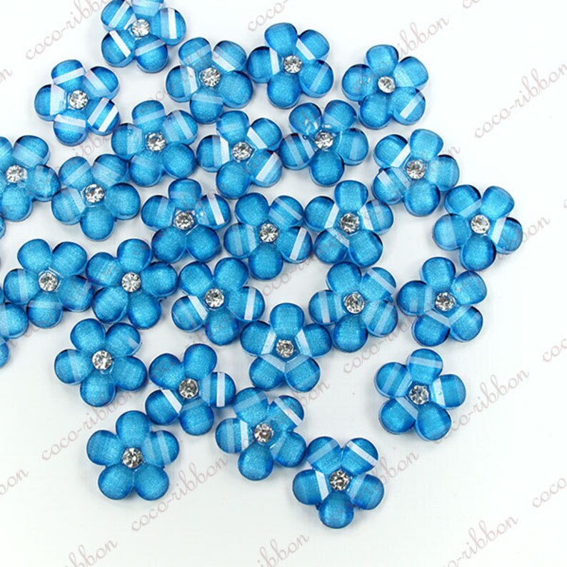 18mm 18pcs Mixed Glitter Rhinestone Cherry blossom Sakura Flower Flatback Resin Cabochons C27 image 5