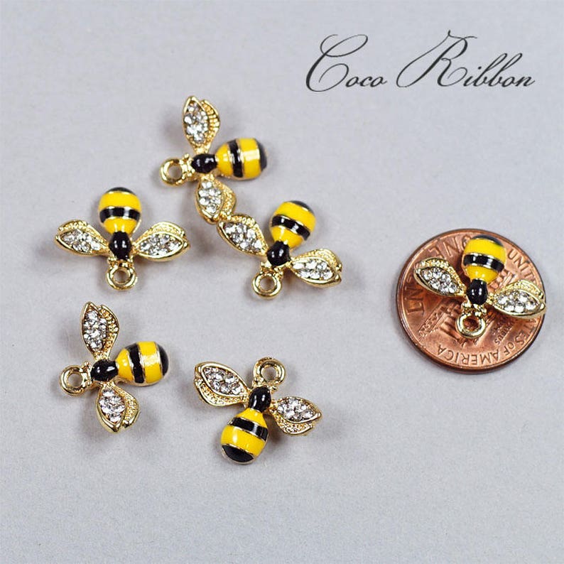6 Pieces Gold Alloy Enamel Bumble Bee Charms Charm Pendant Etsy