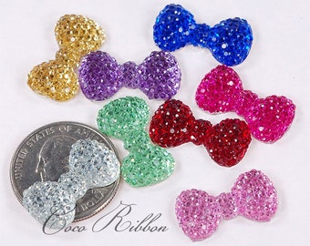 23mm 16 Pieces Mixed Colors Rhinestone Sparkle Bow Bows Flatback Resin Cabochons(c42)