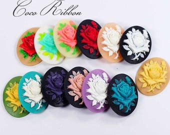 6 pieces 40x30mm Large Rose Floral Flower Resin Cameo Cabochon A28