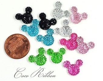 15mm 12 Small Rhinestone Minnie Flatback Resin Cabochon ~ 6 Colors H04