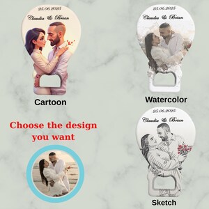 Recuerdos de boda personalizados, imán abridor de botellas personalizado para invitados al por mayor, estilo boceto de acuarela a partir de una foto, regalos únicos