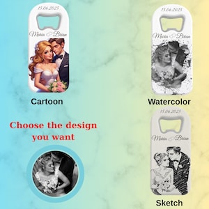 Recuerdos de boda personalizados, imán abridor de botellas personalizado para invitados al por mayor, estilo boceto de acuarela a partir de una foto, regalos únicos