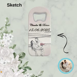 Recuerdos de boda personalizados, imán abridor de botellas personalizado para invitados al por mayor, estilo boceto de acuarela a partir de una foto, regalos únicos