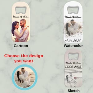 Recuerdos de boda personalizados, imán abridor de botellas personalizado para invitados al por mayor, estilo boceto de acuarela a partir de una foto, regalos únicos