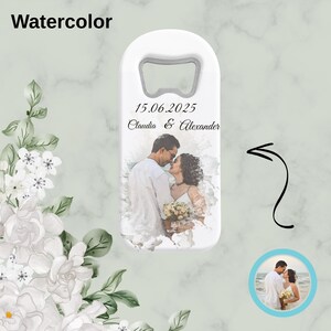 Recuerdos de boda personalizados, imán abridor de botellas personalizado para invitados al por mayor, estilo boceto de acuarela a partir de una foto, regalos únicos
