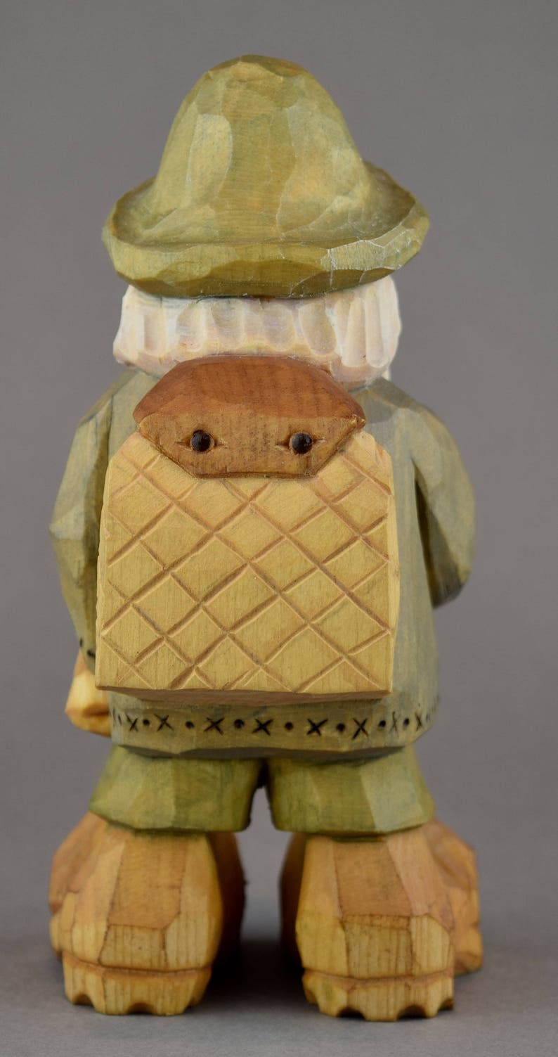 Gnome hiker elf backpack walking stick carving Nordic Etsy