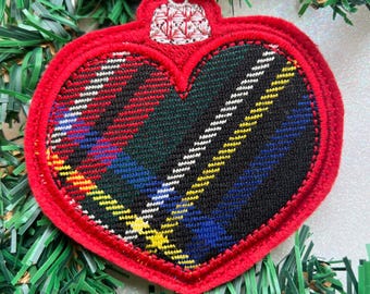 Black Stewart Tartan Heart Bauble - Scottish Christmas Ornament