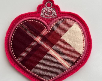 Dress Burgundy Longniddry Tartan Heart Bauble - Scottish Christmas Ornament