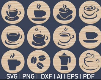 Laser Cut Tea Coffee Coaster Bundle | Cricut Glowforge xTool (Digital Download)
