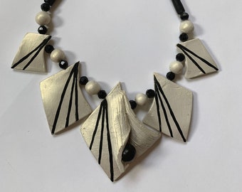 80s Black & White Ceramic Necklace