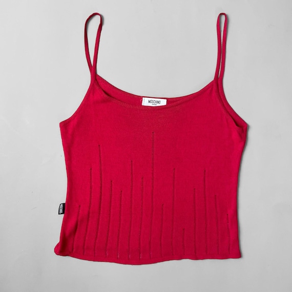 Vintage Moschino Jeans 90s Knit Camisole Red Cotton Tank Top Y2K