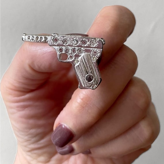 Vintage Yves Saint Laurent YSL Jeweled James Bond 007 Pistol Pin