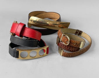 Vintage Red Leather Gold Hardware Waist Belt Western Art 