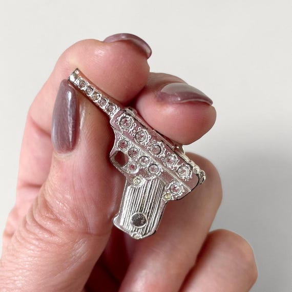 Vintage Yves Saint Laurent YSL Jeweled James Bond 007 Pistol Pin